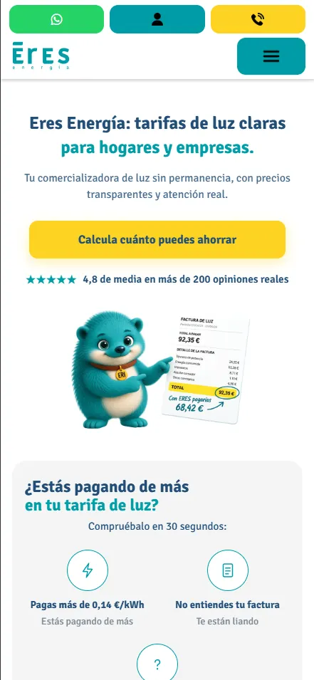 Captura en el móvil de Eres Energía